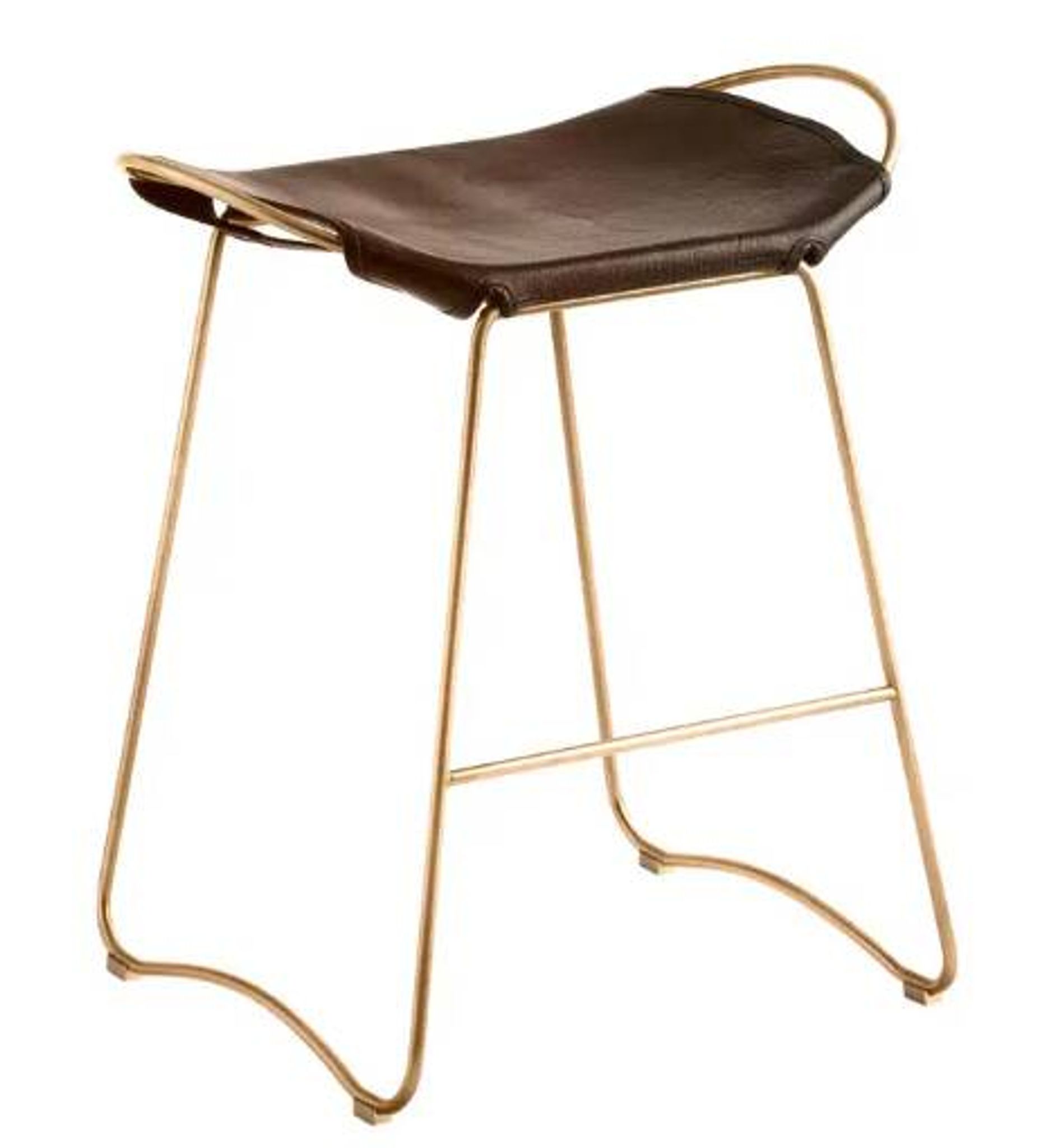 Brown stool pair without backrest with brass details.