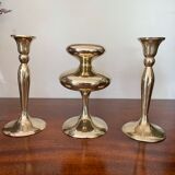 Three vintage brass candle holders