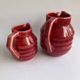 2 petits pots à lait et à crème Onnaing art déco rouge