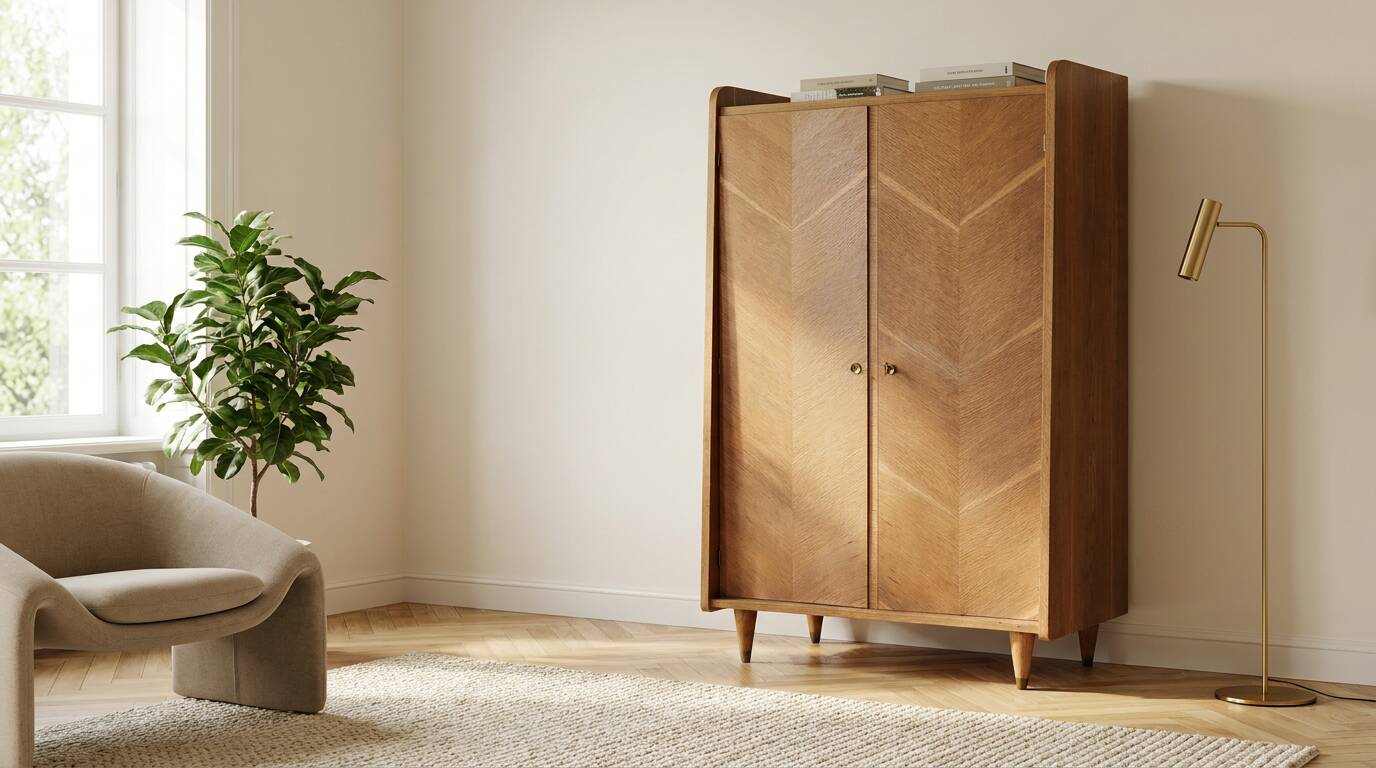 Art Deco oak wardrobe with chevron decoration