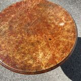 Antique pedestal table — wooden top and wrought iron legs