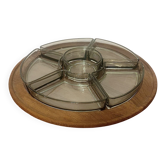 Digsmed vintage teak plateau – rotating Lazy Susan with 6 ramekins – of