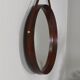 Italian round wall mirror in solid teak leather and brass 1950 68x53cm