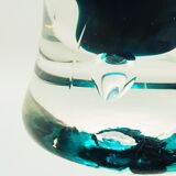 Grand vase sur pied en verre sarcelle