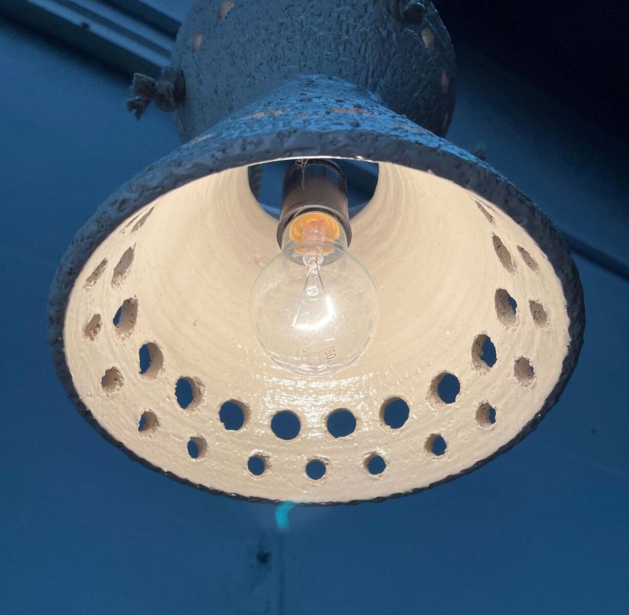 White ceramic pendant lamp in mid-century modern Danish style, 1960s.