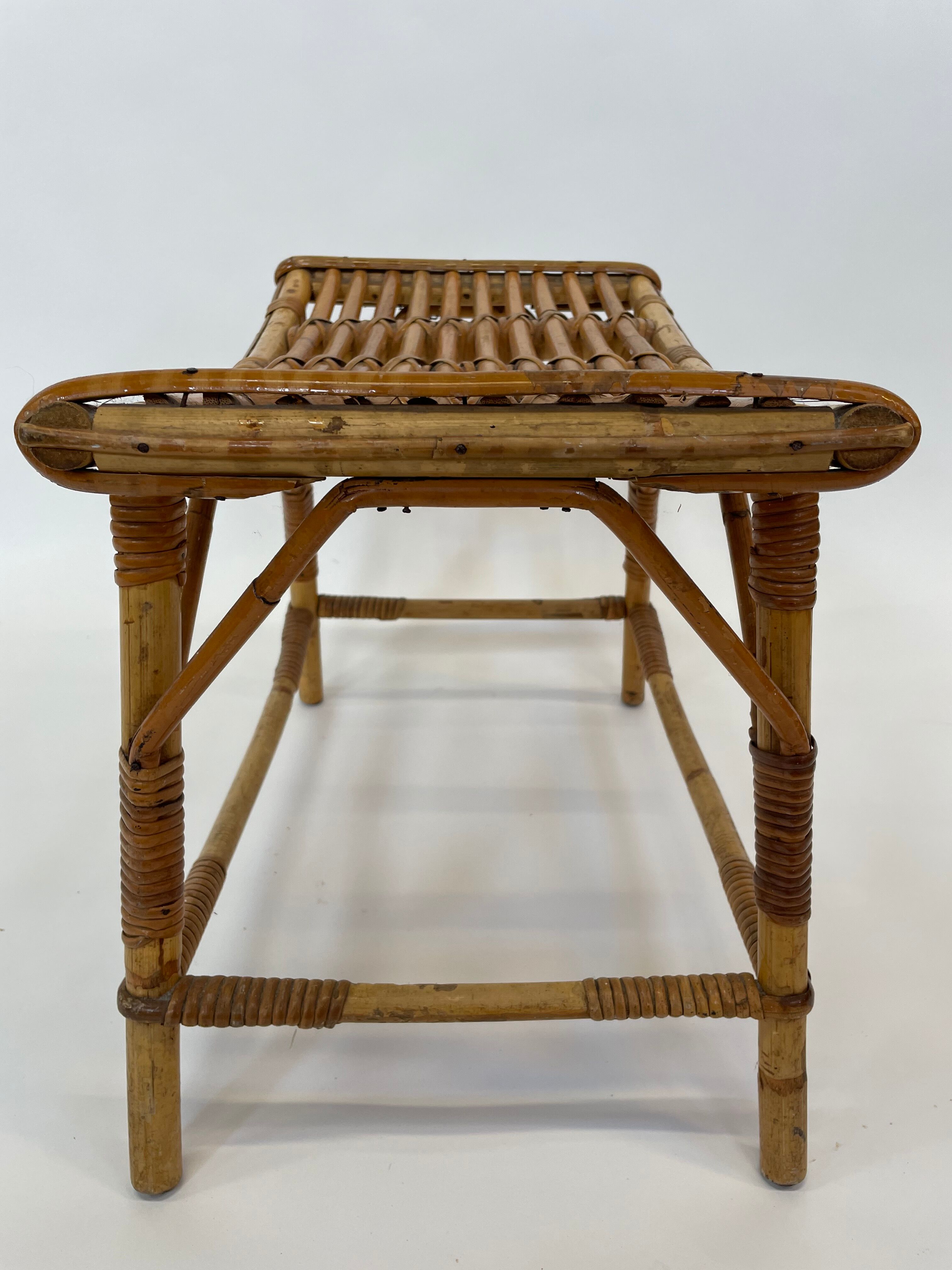 Vintage rattan bamboo footstool stool 1960s