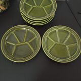 6 old plates with fondue / raw vegetables