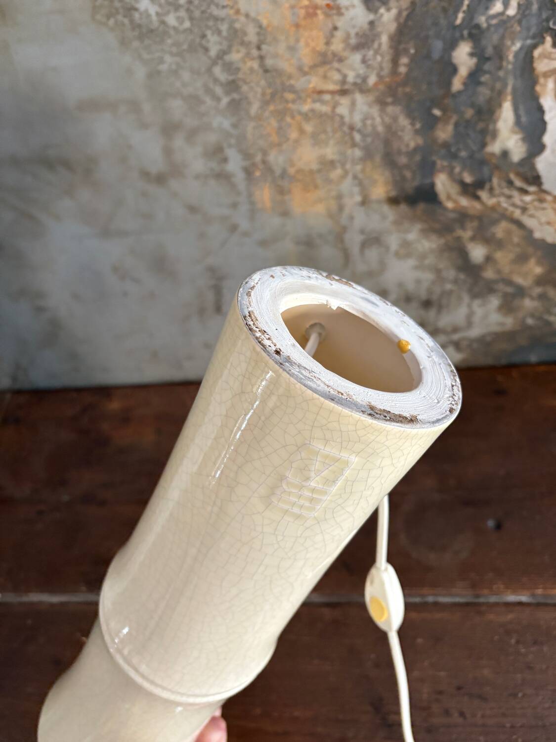 Pied de lampe bambou  céramique craquelé