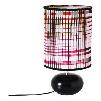 Black ceramic lamp with printed cylinder shade