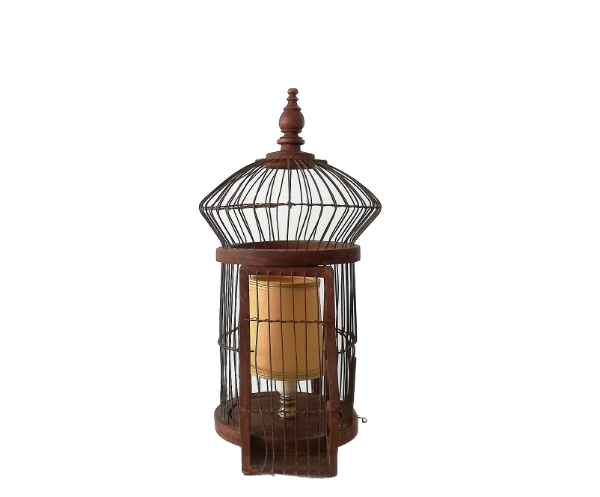 Antique wooden birdcage table lamp light bird home vintage