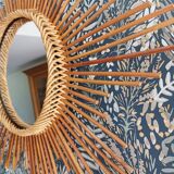 Vintage rattan sun mirror 1960