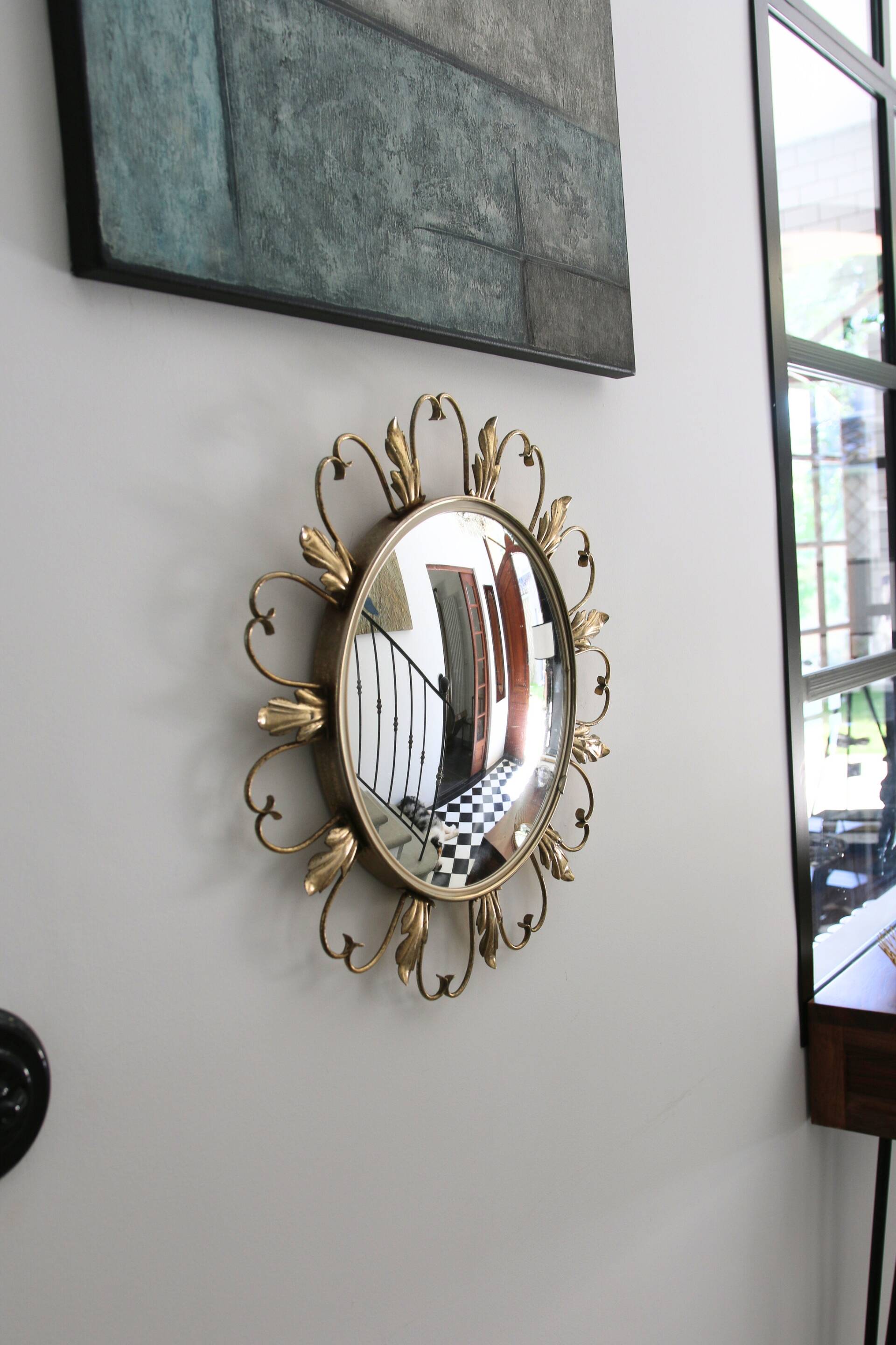 Miroir Soleil « Oeil de Sorcière » en laiton, Deknudt, 1950-60