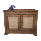 Country sideboard in solid wood and rattan