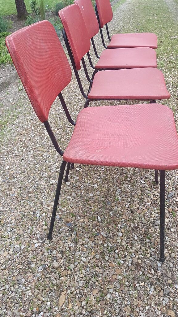 4 chairs metal skaï red, 1950