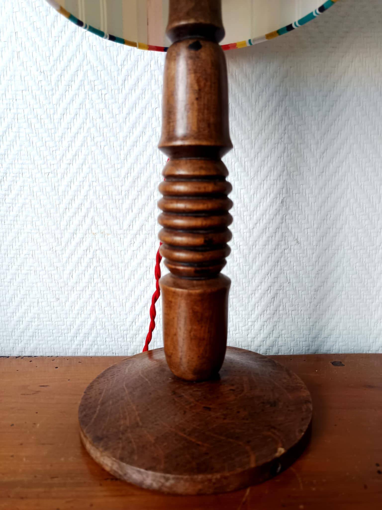 Vintage turned wood lamp and custom shade