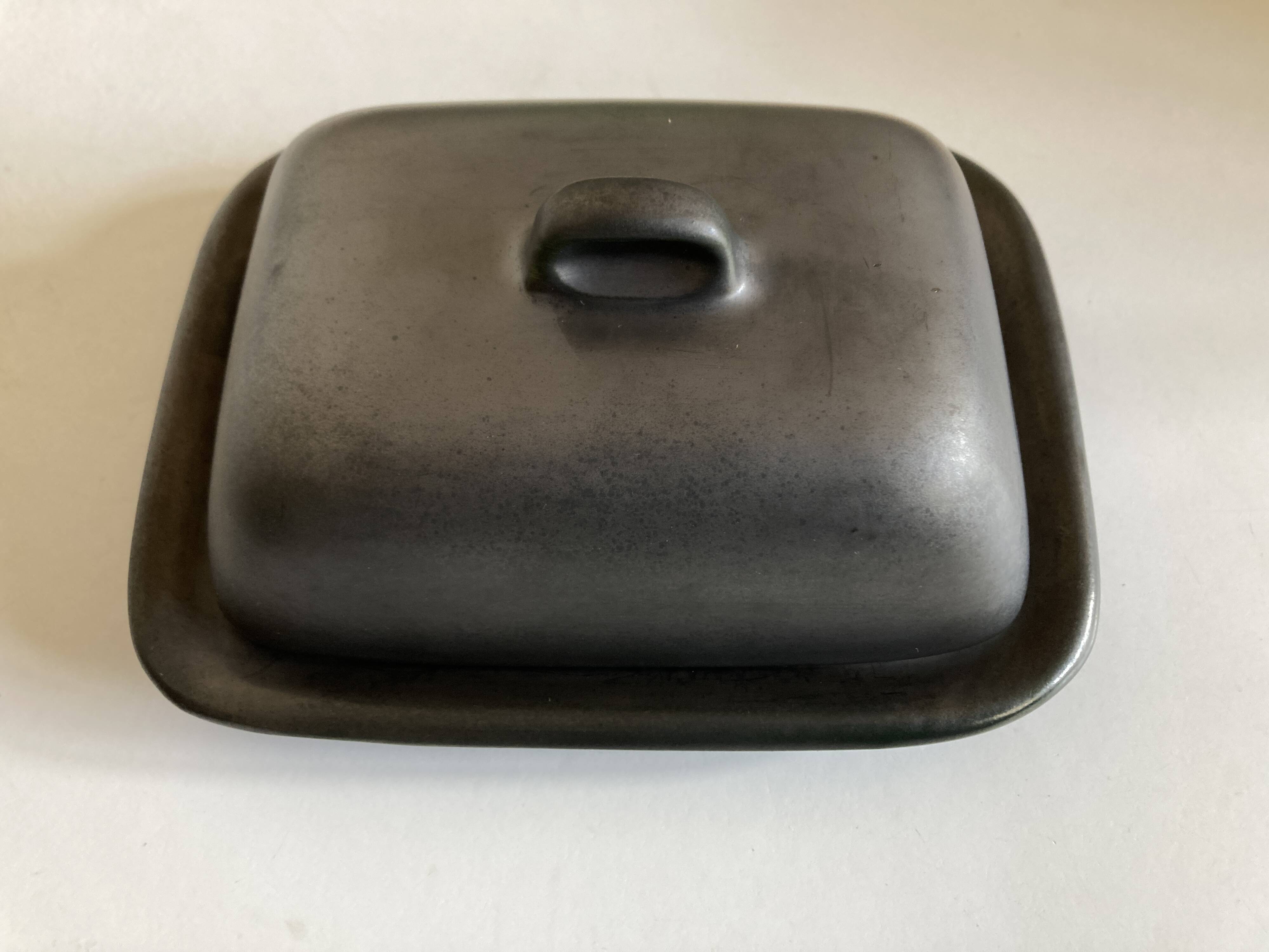 1960 Vallauris enameled earthenware butter dish
