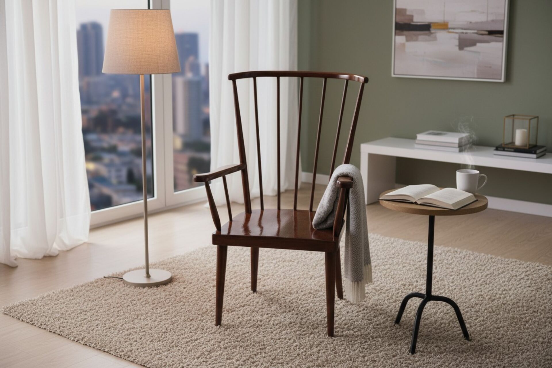 Fauteuil à haut dossier en éventail Baumann années 60