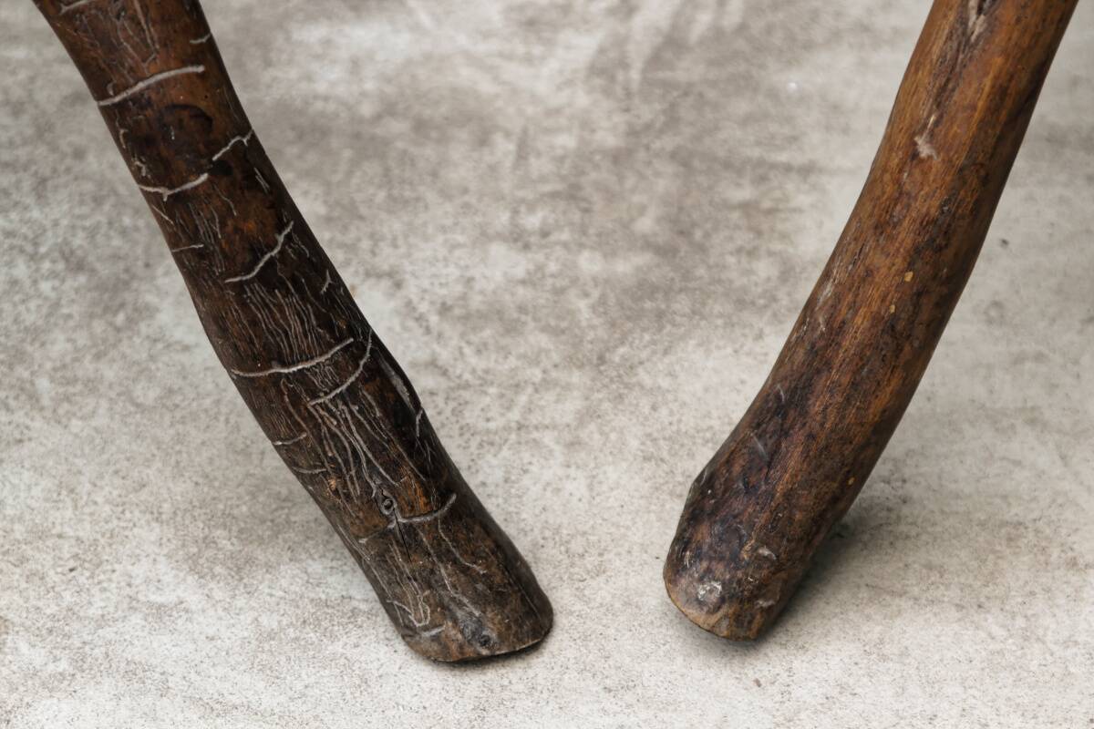 Pair of brutalist chairs in raw wood