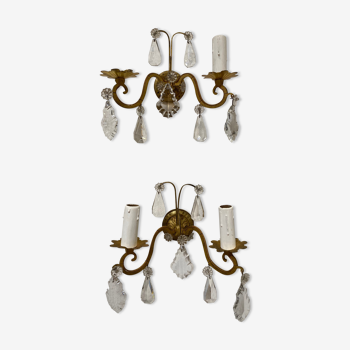 Pair of double wall lamps with grapevines