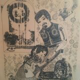 Illustration/signed paper print, framed, 60s/70s