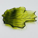 Vintage green glass leaf catchall from the 1970s.