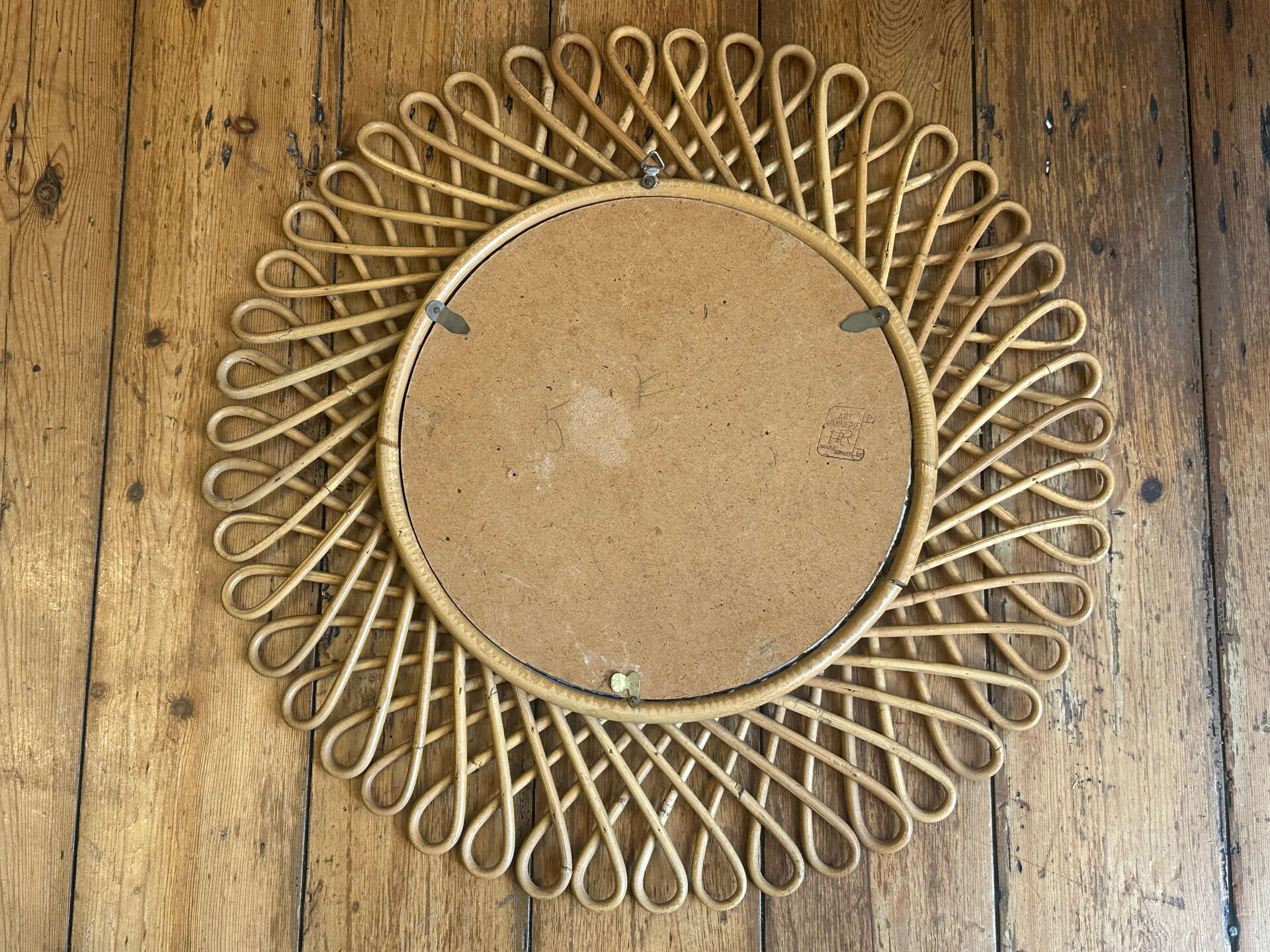 Vintage wicker art rattan mirror