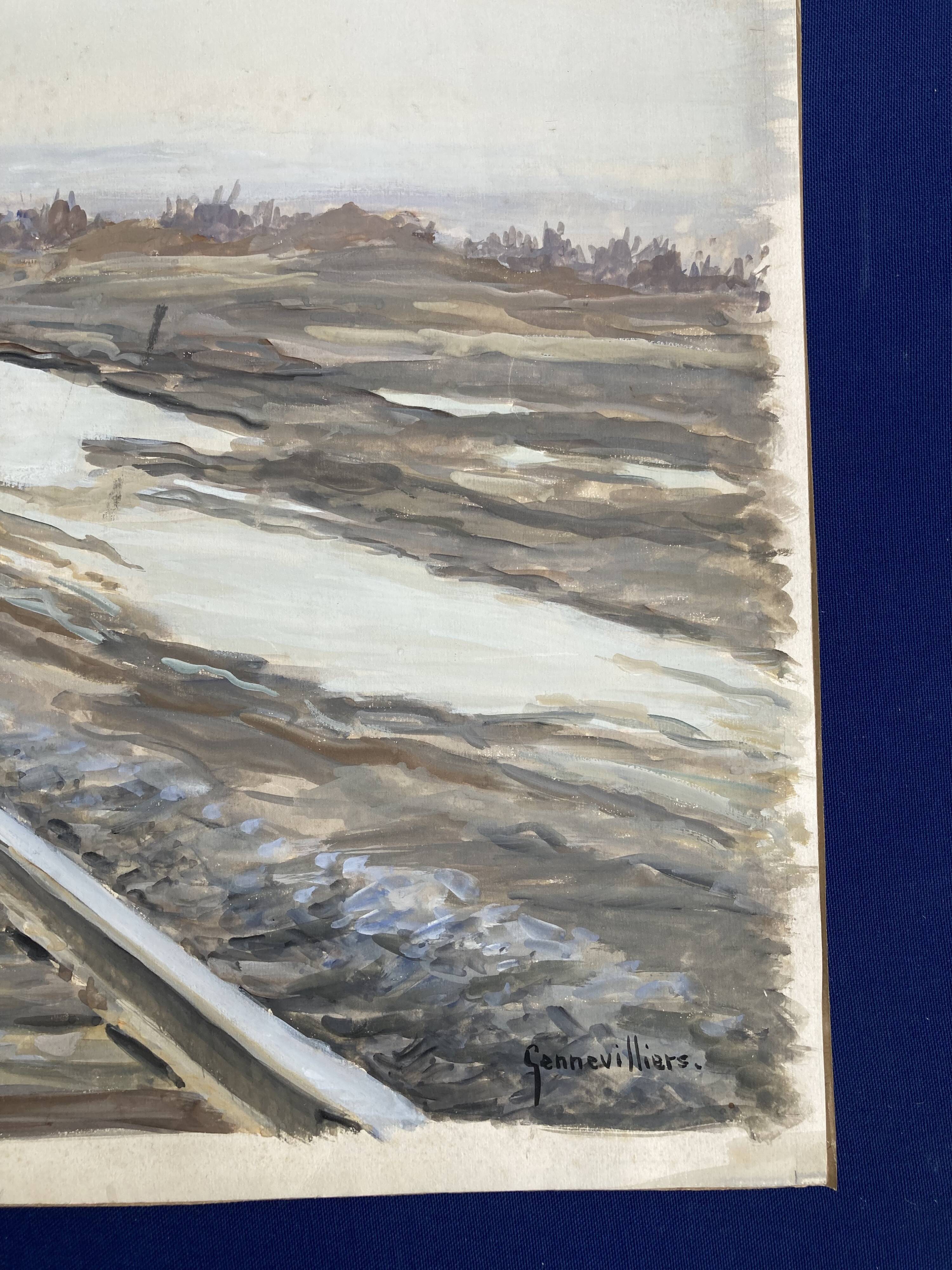 Georges lattès (1907-1989), gennevilliers station, watercolor and gouache