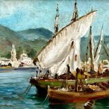 Old painting, circa 1940, attributed to the Ligurian painter Carlo Garino (1864-1944)