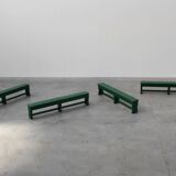 Rustic primitive green farmhouse bench in solid oak, France ca. 1900