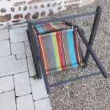 Duo of wood and canvas folding armchairs