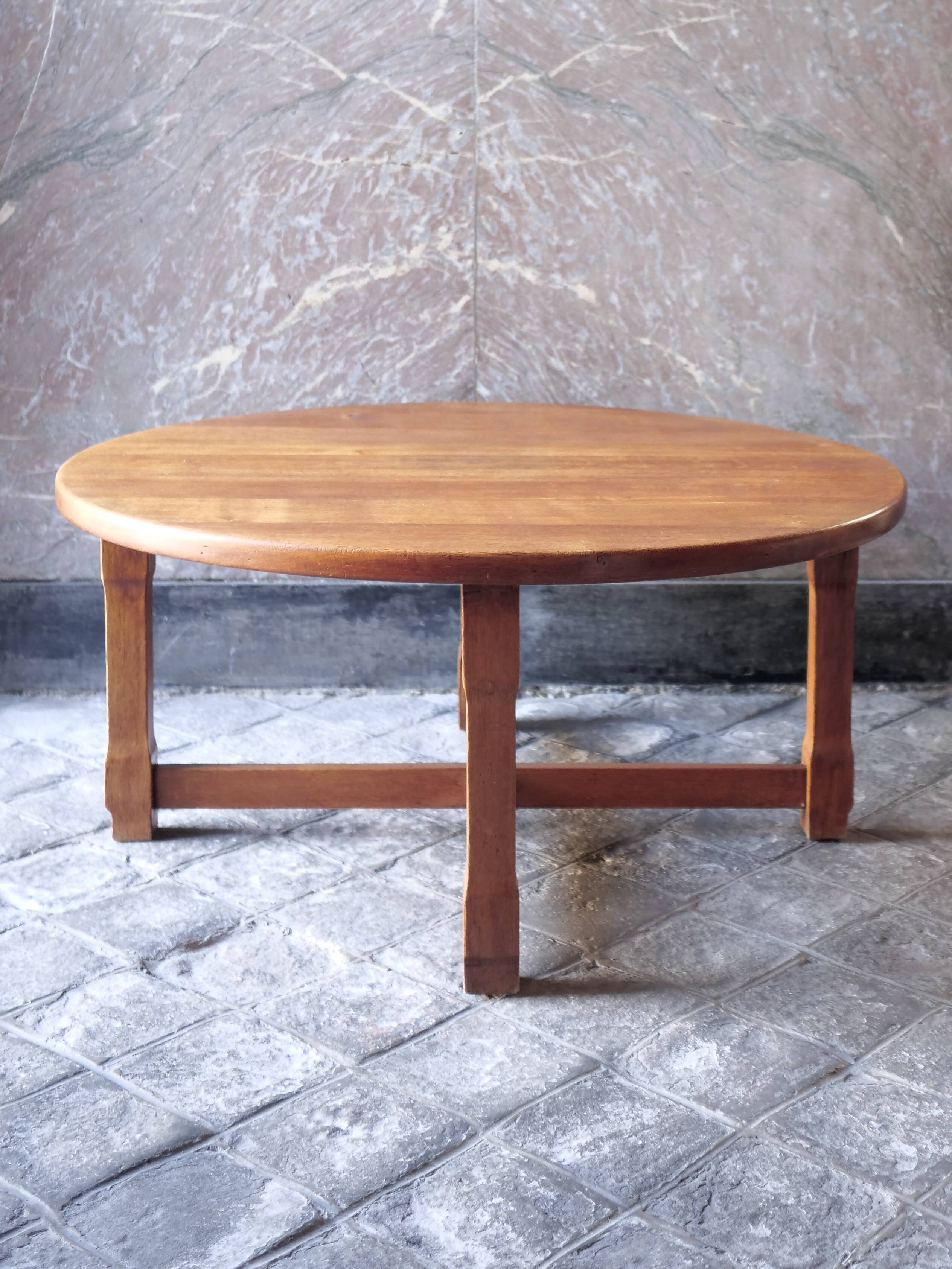 round coffee table in solid wood brutalist design bohemian decor