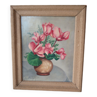 Painting on wood "The cyclamens" of 1941