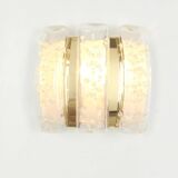 Pair of wall sconces in brass or ice glass by Doria, Germany, 1960s.