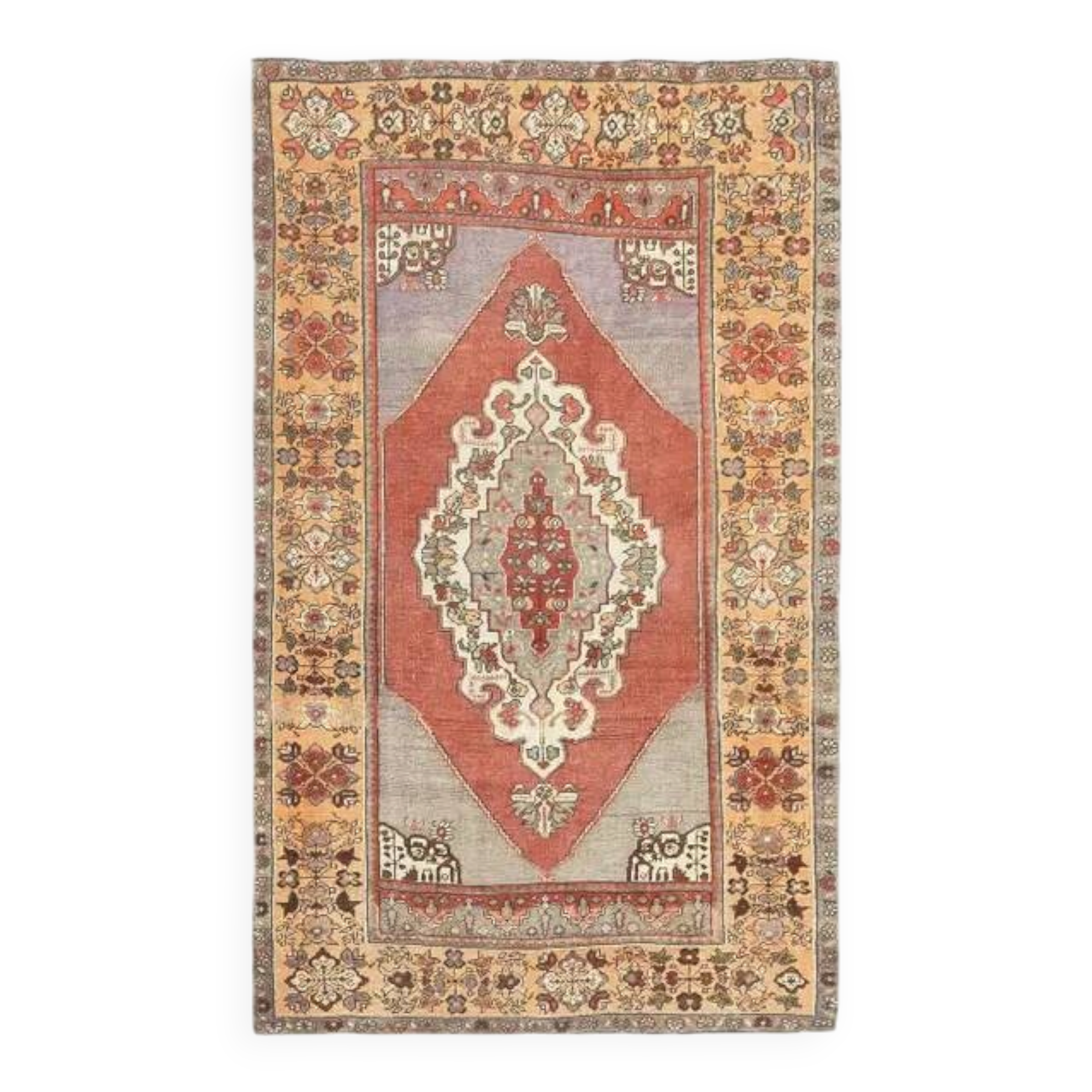 Vintage Turkish Oushak Handmade Wool Cotton Red Area Rug 132x224