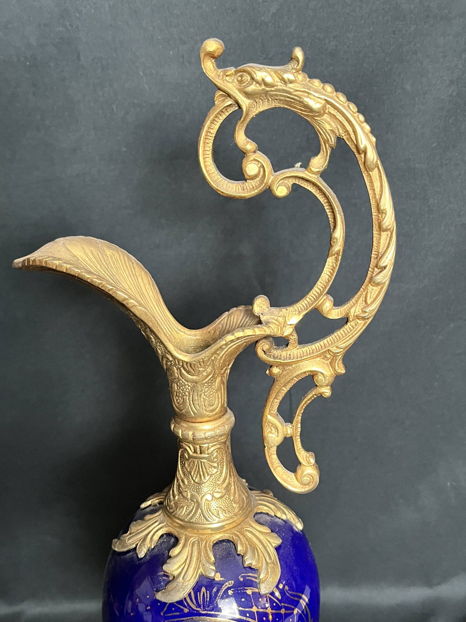 Royal blue porcelain ewer signed early 20th century