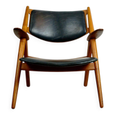 Chaise Lounge CH28 en Teck et Cuir Noir par Hans Wegner pour Carl Hansen