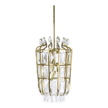 Bakalowits Vienna Brass & Crystal Chandelier Lantern Pendant Lamp, Austria, 1950