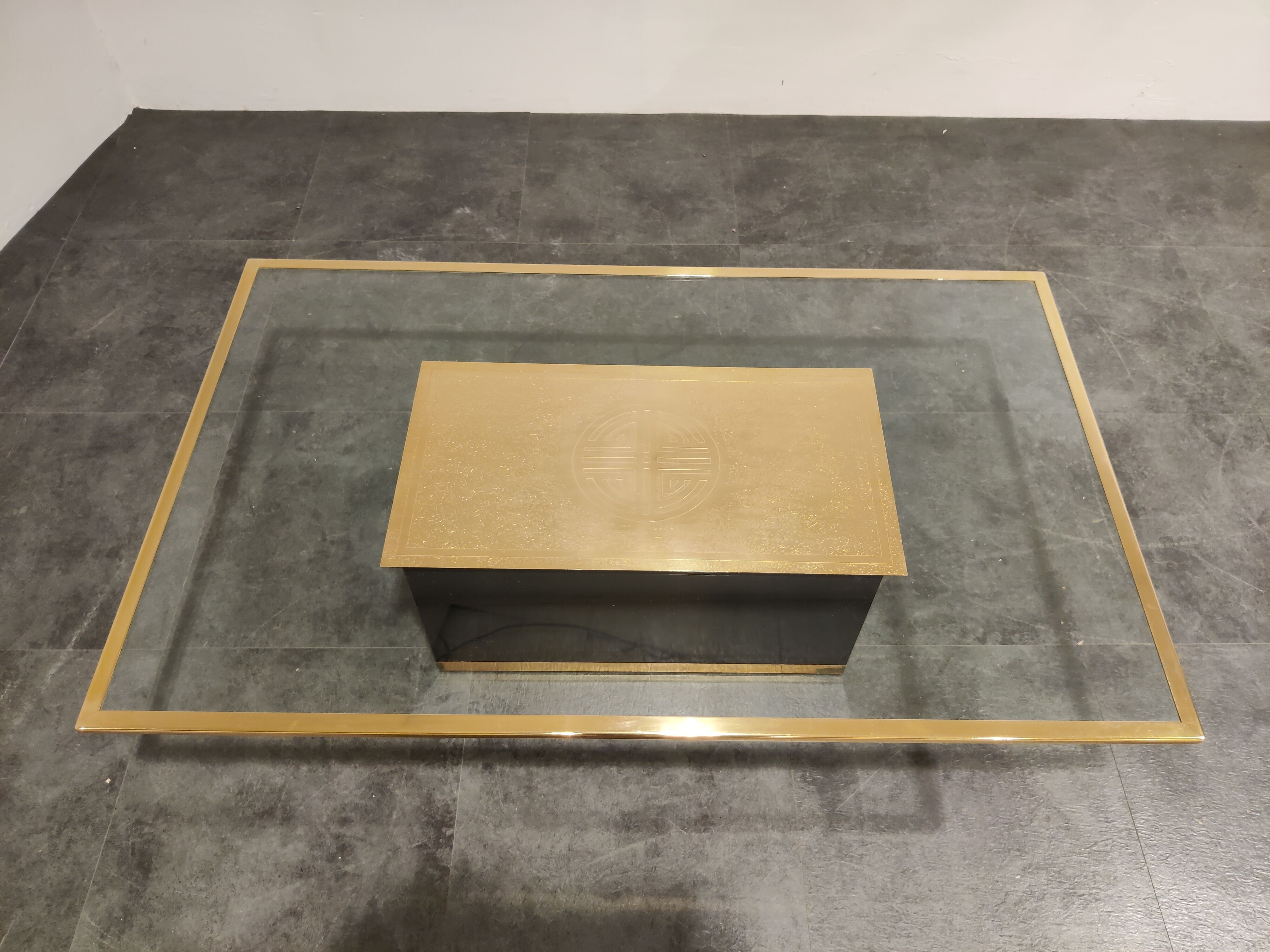 Vintage etched brass coffee table by Ricco D, 1970s
