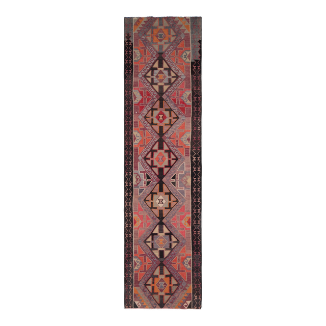 1970s Turkish Oushak Handmade Wool Cotton Orange Runner Rug 90x400