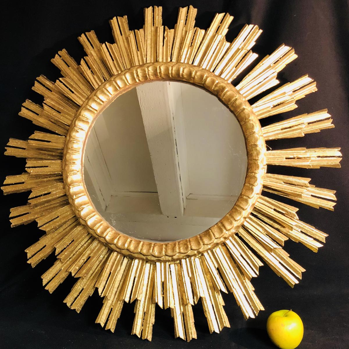 Mirror Sun 76x76cm wooden gold leaf early twentieth