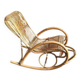 Designer rocking chair in rattan and bamboo from the 1950s/60s