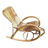 Fauteuil à bascule design en rotin et bambou années 50/60