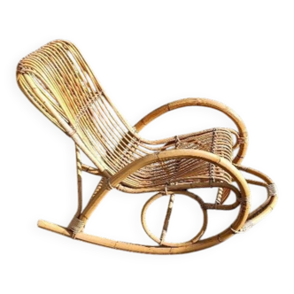 Designer rocking chair in rattan and bamboo from the 1950s/60s