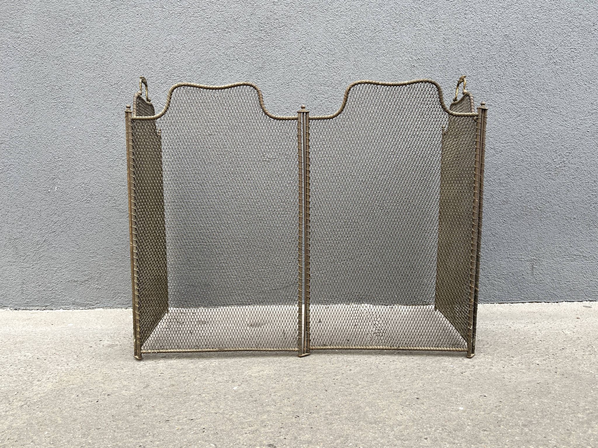 Old 19th century fireplace screen, 4-panel spark arrester