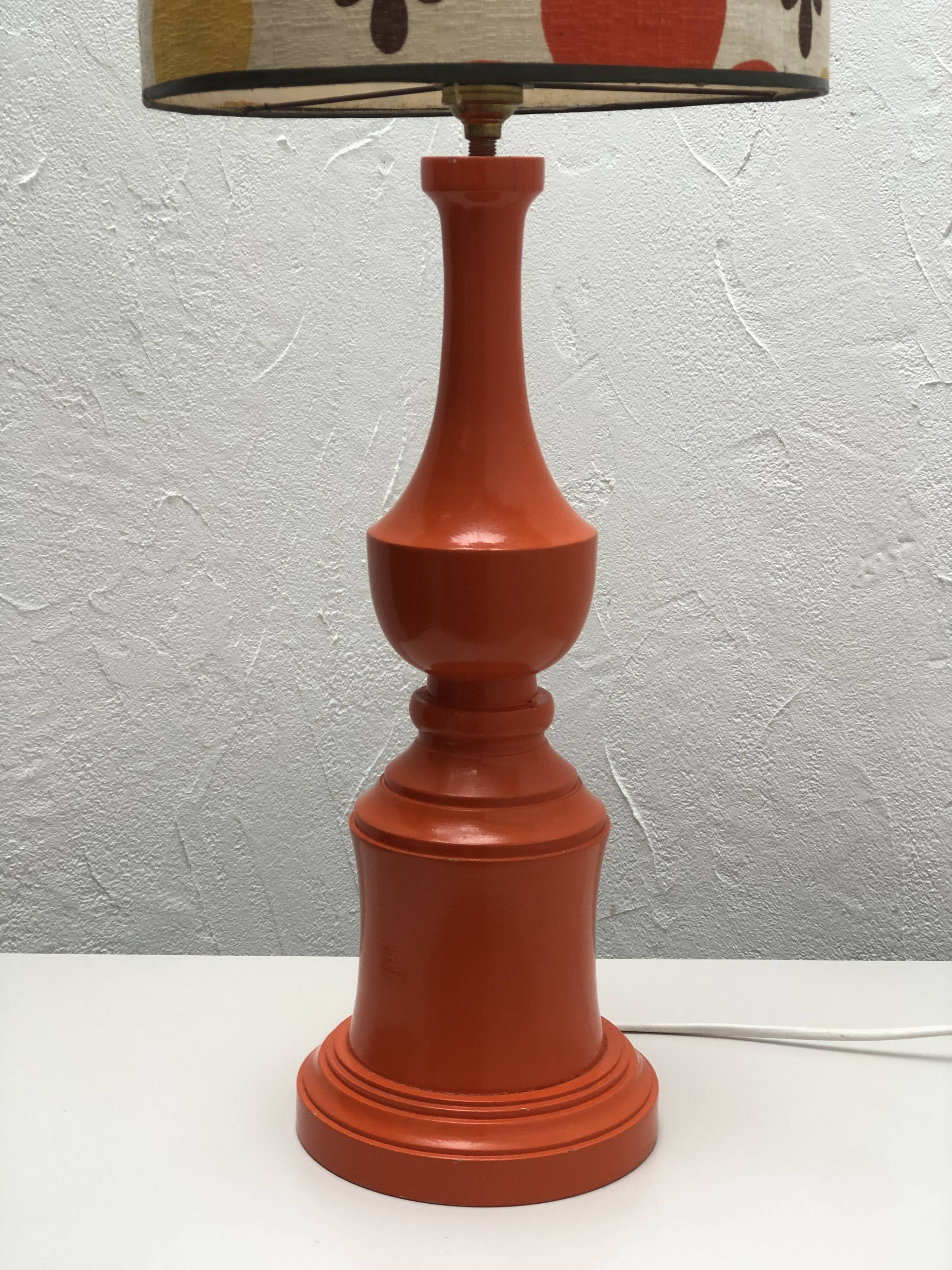 Orange lamp and lampshade floral pattern 1970s