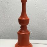 Lampe orange et abat-jour motif fleuri années 1970
