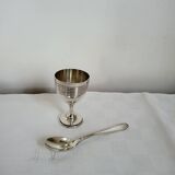 Egg Cup and Small Spoon in Silver Metal