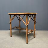 Bamboo side table with mirror top from France, 1940s