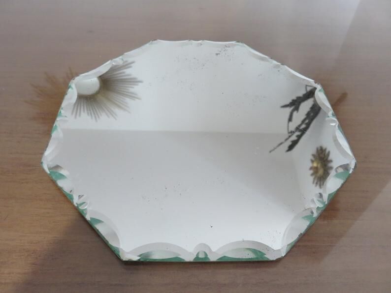 Miroir octogonal biseauté Saint Gobain années 40 50 21 cm X 21 cm
