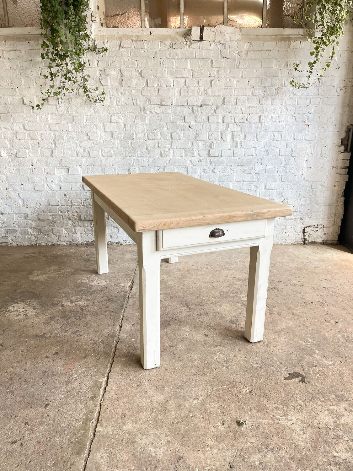 Old farmhouse table base white patina